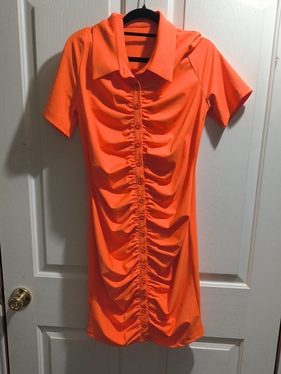 Dresses & Skirts - Bright Orange Ruched Button-Front Dress